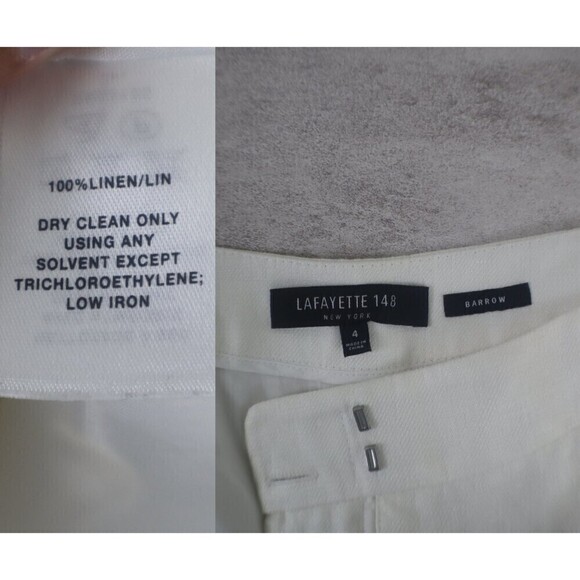 Lafayette 148 Barrow Women Size 4 Cream Linen Straight Leg Pants Trouser Office - Picture 6 of 13